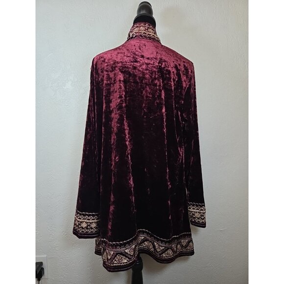 Andree by Unit Burgundy Crushed Velvet Embroidered Open Kimono Cardigan Small - Picture 4 of 5